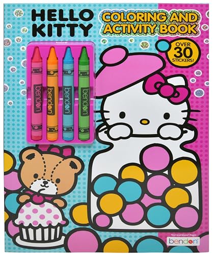 Bendon Hello Kitty Coloring Book Hello Kitty Activity Book with 4 Crayons Kawaii Kitty 30 Stickers Officially Licensed - Image 1