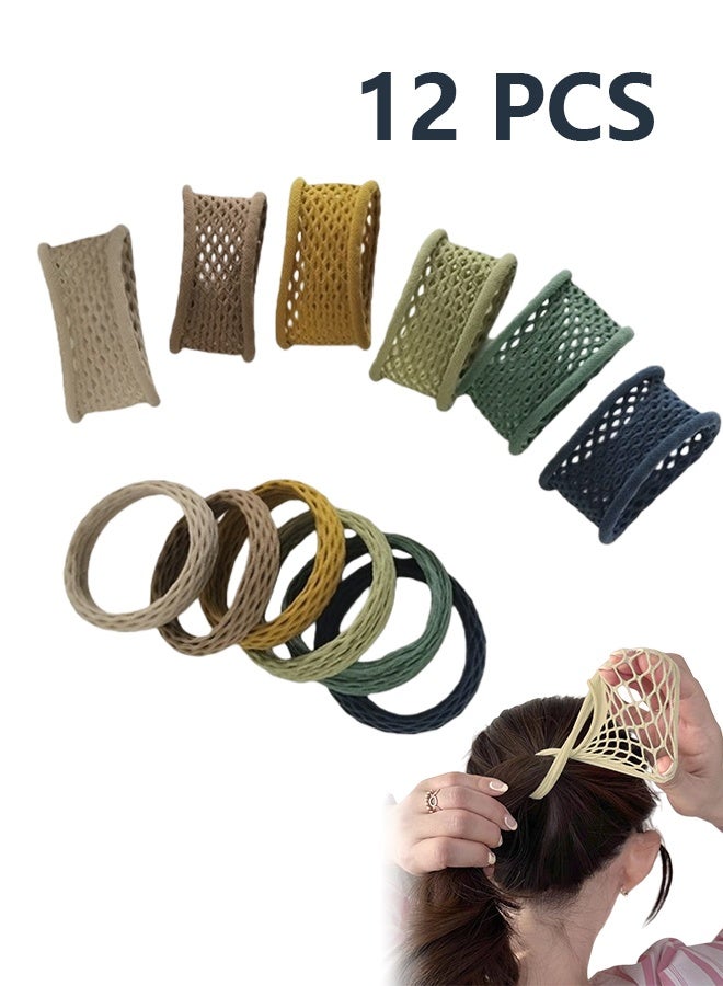 Net Hollow Hair Ties Bands for Women Girls Sports Fishnet Rubber Bands for Hair Rope Wrist Band Elastic Stretch Ponytail Holders for Women Hair Accessories Cotton Openwork Hair Tie 12 PCS - Image 1