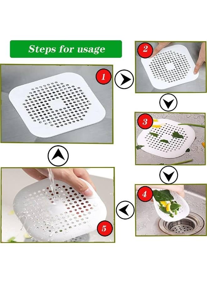 4-P Hair Catcher,Square Hair Drain Cover for Shower Silicone Hair Stopper with Suction Cup,Easy to Install Suit for Bathroom,Bathtub,Kitchen - Image 2