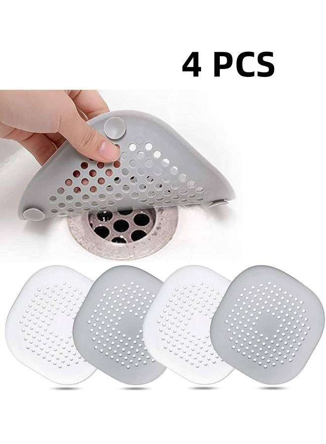 4-P Hair Catcher,Square Hair Drain Cover for Shower Silicone Hair Stopper with Suction Cup,Easy to Install Suit for Bathroom,Bathtub,Kitchen - Image 1