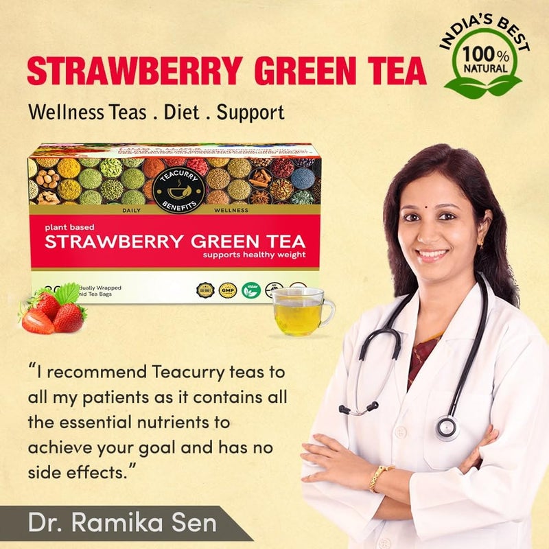 TEACURRY Strawberry Green Tea (100 Gram Loose) - Sweet Flavour of Strawberry | Immune With Vitamin-C | Made with Pure Leaf & Natural Ingredients - Image 4