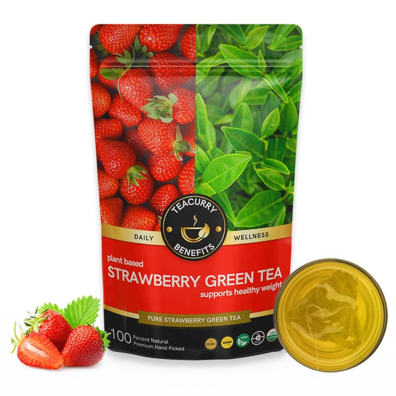 TEACURRY Strawberry Green Tea (100 Gram Loose) - Sweet Flavour of Strawberry | Immune With Vitamin-C | Made with Pure Leaf & Natural Ingredients - Image 1