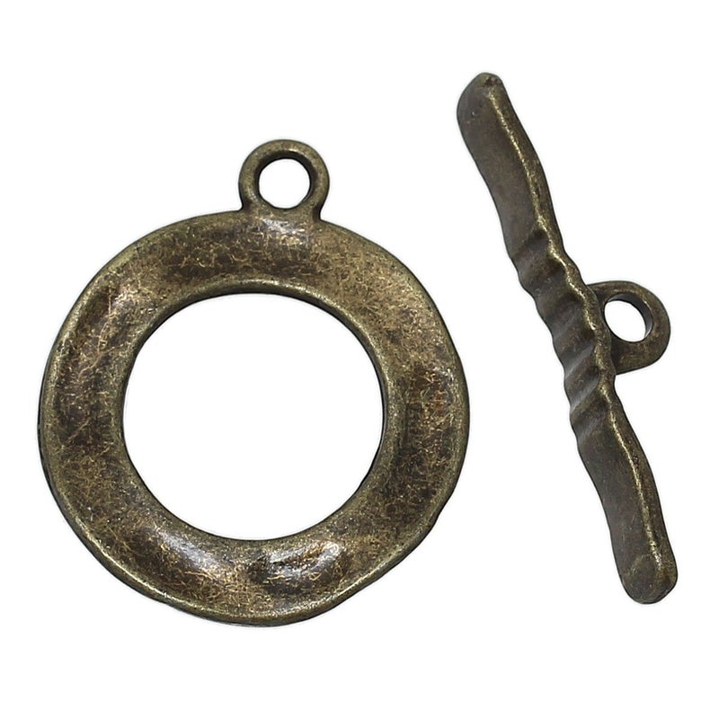 28 Sets Bronze Tone Antiqued Round Hammered Bracelet Toggle Clasps Findings DIY Crafts Jewelry Making