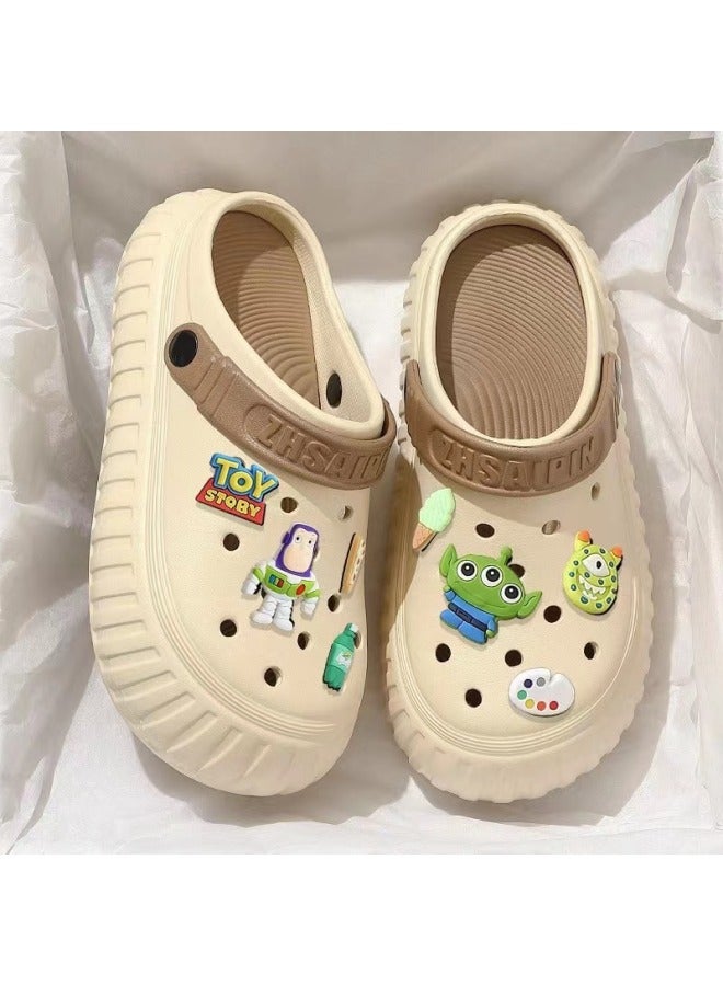 Women's Summer Girl's Heart Cute Seaside Outdoor Wear Non-slip Closed Toe Hole Shoes Soft Thick Bottom Increased Beach Sandals