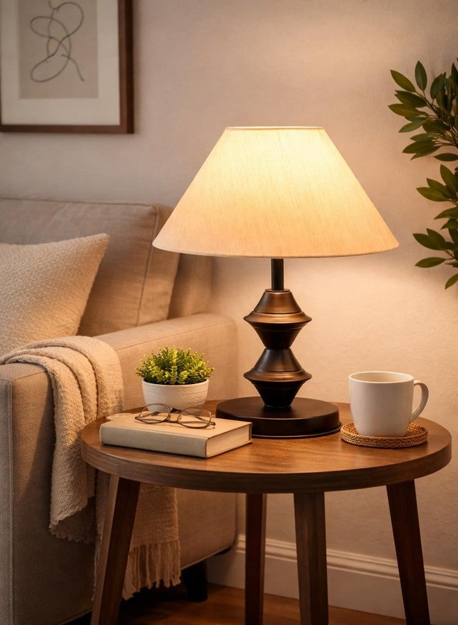 Tu Casa Metal Table Lamp | Off White Shade | Yellow Ambient Light Bedside Lamp for Bedroom Living Room Corner Study Dining Table | Home Décor & Housewarming Gift - Image 2