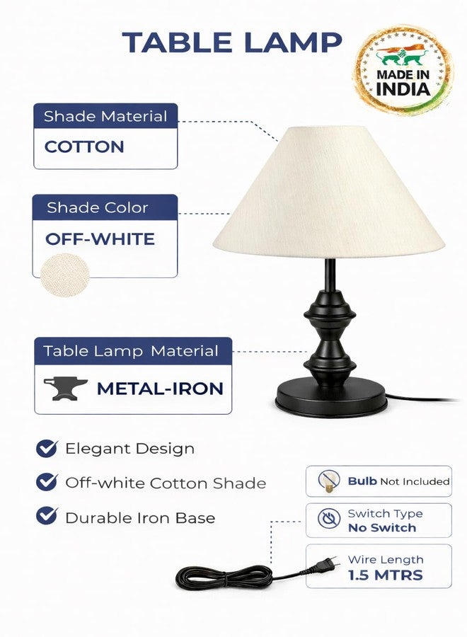 Tu Casa Metal Table Lamp | Off White Shade | Yellow Ambient Light Bedside Lamp for Bedroom Living Room Corner Study Dining Table | Home Décor & Housewarming Gift - Image 3