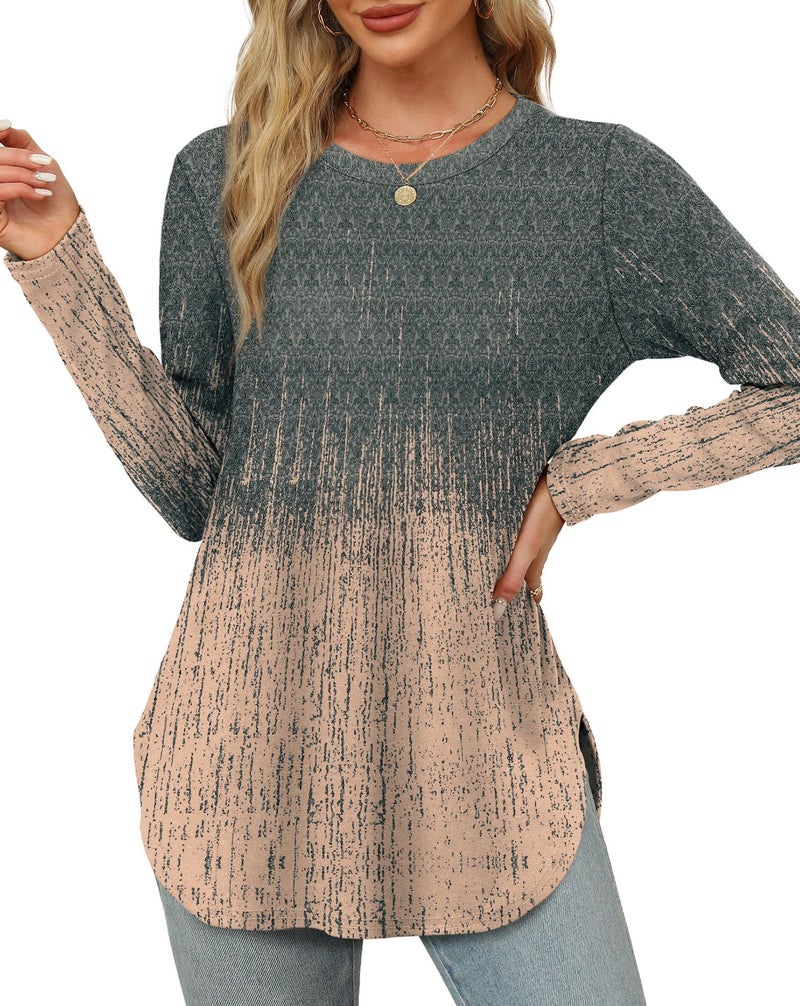 OFEEFAN Boho Tops for Women Plus Size Long Sleeve Tie Dye Shirts Crewneck Fall Clothes 2025 School Outfits for Teachers Beach Vacation Essentials XXL - Image 1