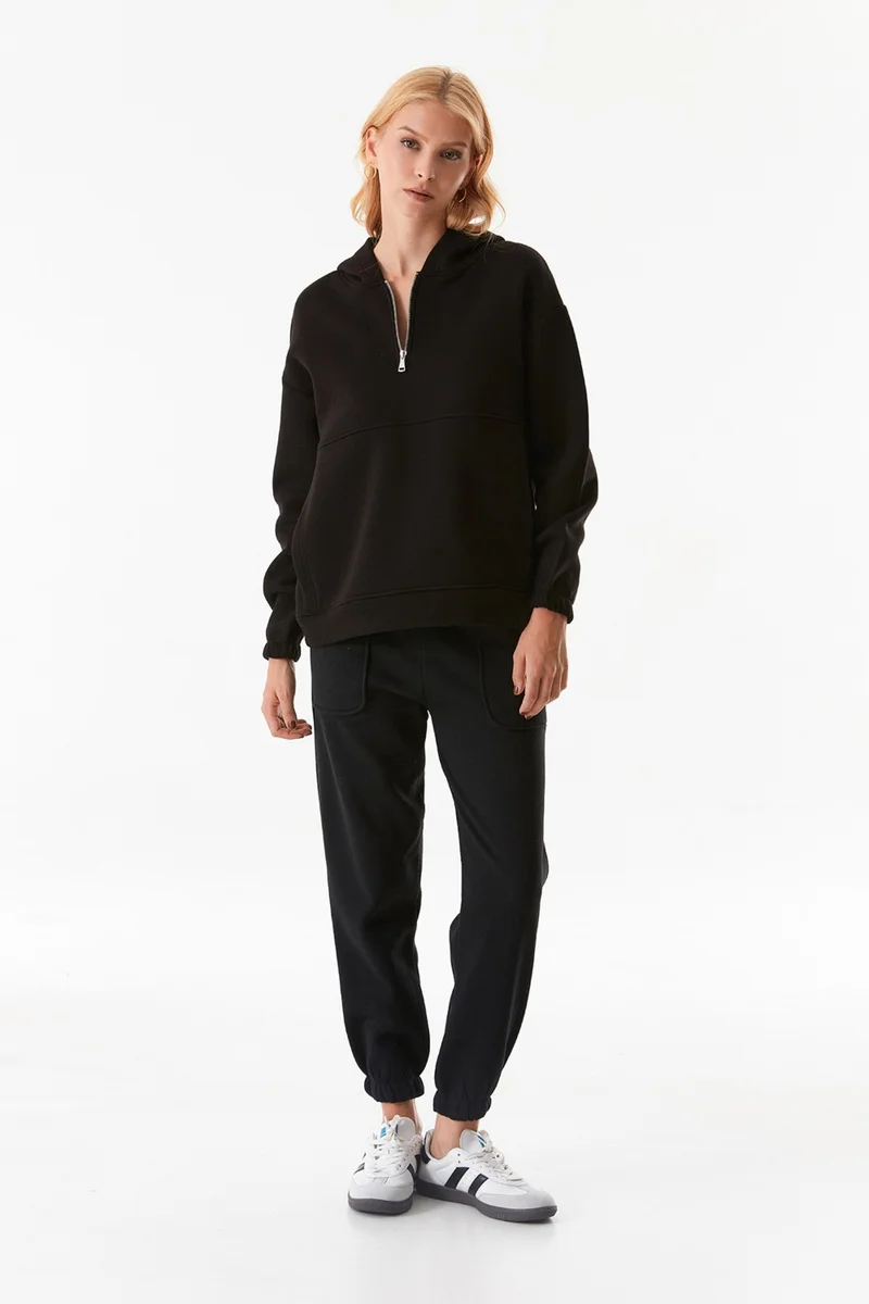 FullaModa Basic Oversize Half Zip Hooded Sweatshirt