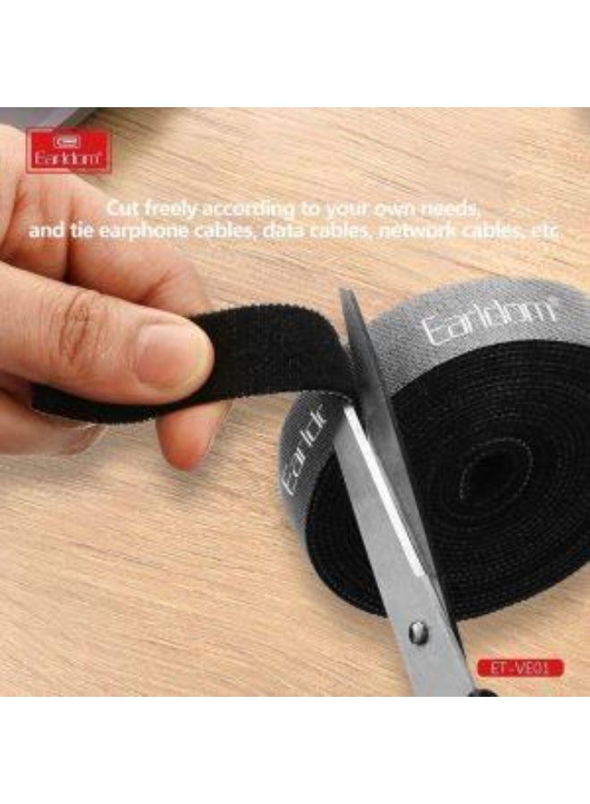 Earldom Cable Organizer Strap VE01 Velcro – 3 Meter Roll | Strong Adhesive Hook & Loop Reusable Wire Management Tape – Black - Image 2