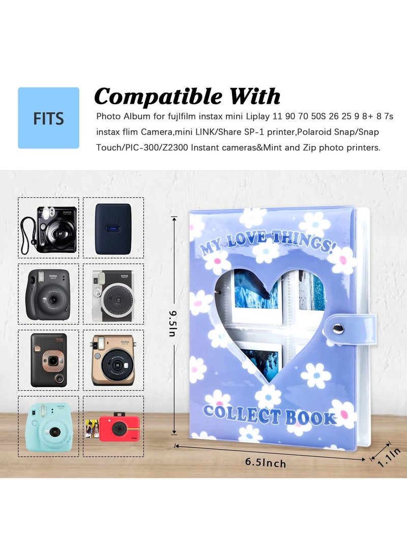 KASTWAVE 200 Pockets 3 Inch Mini Album for Fujifilm Instax Camera, Loose Leaf Insert Album, Love Daisy Hollow Photo Card Holder Book, Business Card Holder, Instax Mini Album Book (Purple)  - Image 3