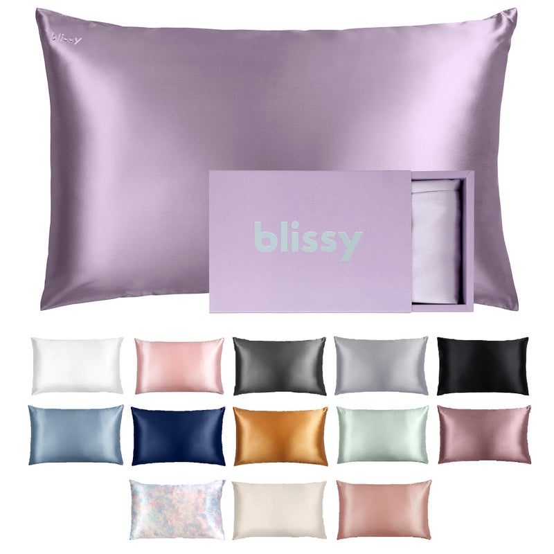 Blissy Silk Pillowcase - 100% Pure Mulberry Silk - 22 Momme 6A High-Grade Fibers - Satin Pillow Cover for Hair & Skin - Regular  Queen & King with Hidden Zipper (King  Lavender)