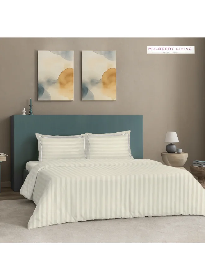 مالبيري ليفينج غطاء لحاف مقاس كوين  ×  سم قطن %  خيط لون عاجي بخطوط إليزيان