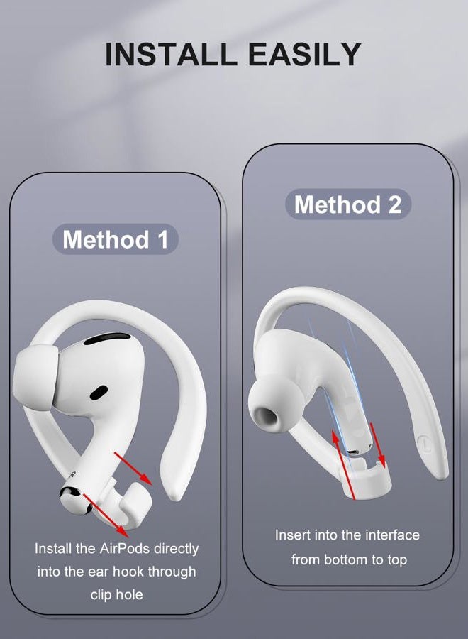 ICARERSPACE 2 Pairs [Middle & Large] Ear Hooks Compatible with AirPods Pro 3, 2, Pro, AirPods 4, 3, 2 & 1, Upgraded Anti Slip Sports Clip Hooks for AirPods 1, 2, 3, 4,Pro, Pro 2 – White - Image 5