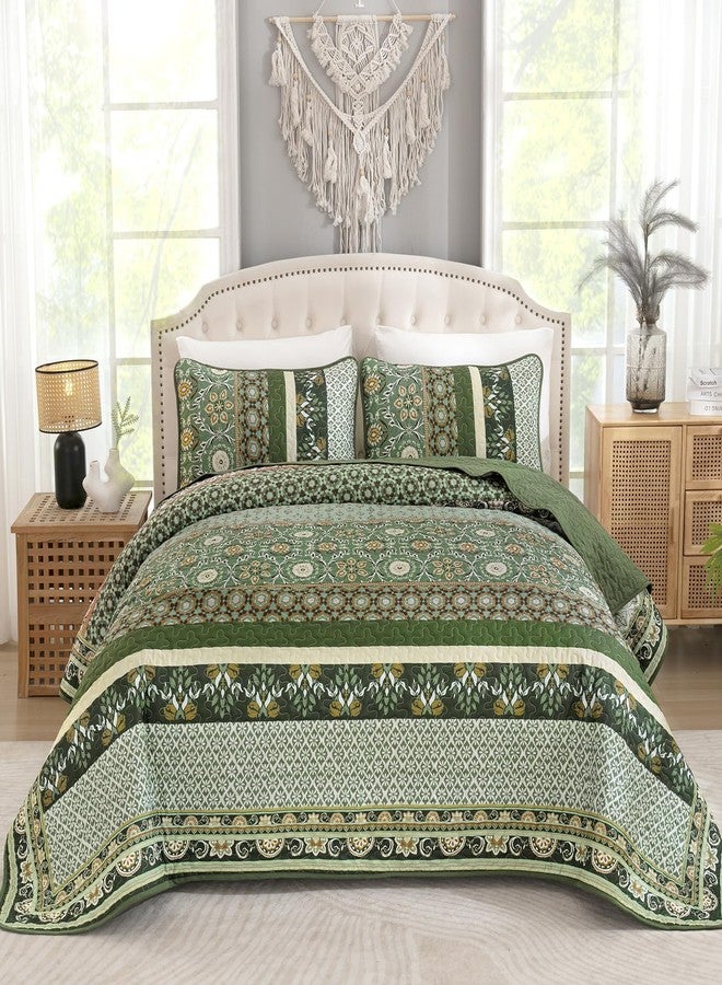 Yiran Queen Quilt Set Olive Green, Boho Vintage Bedspreads Bedding Set, Lightweight Bohemia Coverlet Set with 2 Shams for Bed 96x90 Inch - Image 2