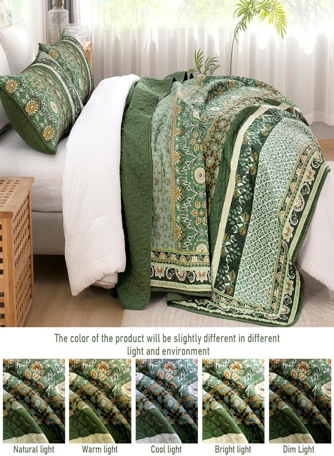 Yiran Queen Quilt Set Olive Green, Boho Vintage Bedspreads Bedding Set, Lightweight Bohemia Coverlet Set with 2 Shams for Bed 96x90 Inch - Image 5