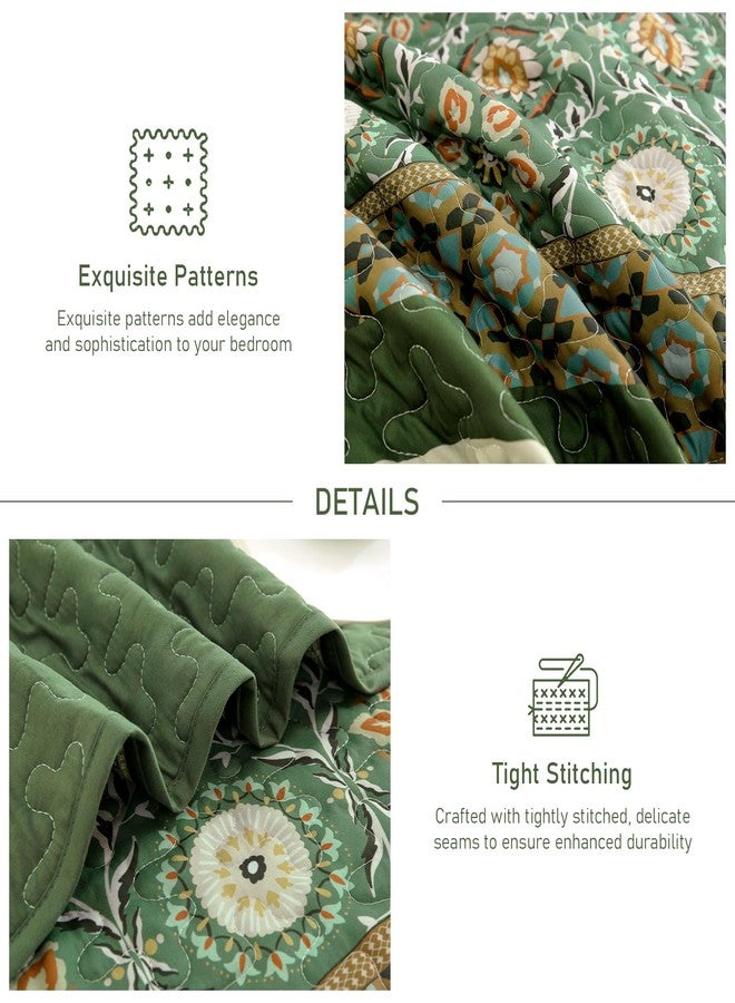 Yiran Queen Quilt Set Olive Green, Boho Vintage Bedspreads Bedding Set, Lightweight Bohemia Coverlet Set with 2 Shams for Bed 96x90 Inch - Image 4