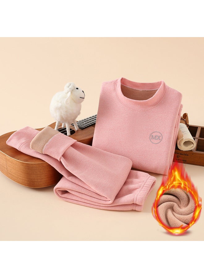 ملابس داخلية حرارية سميكة مبطنة بالفراء للأطفال، بدلة للأولاد والبنات، قميص داخلي للخريف والشتاء، ملابس خريف سميكة إضافية للطفل، وسراويل خريفية بدون خياطة - Image 4