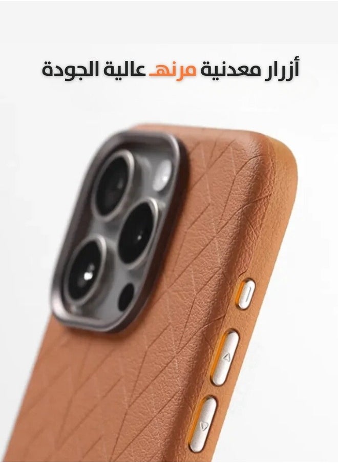 ماركة غير محددة - غطاء حماية لهاتف ايفون 16 برو ماكس بنقوش كلاسيكية مع أزرار وإطار معدني - بني - Image 1