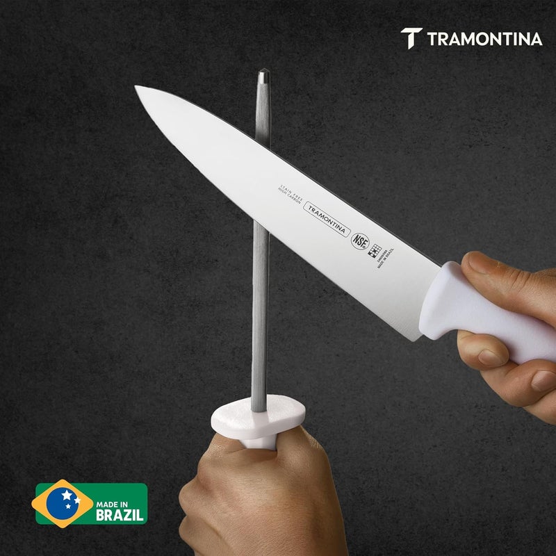 TRAMONTINA Professional 10" Grooved Knife Sharpener with Carbon Steel Rod and White Polypropylene Handle - Image 2