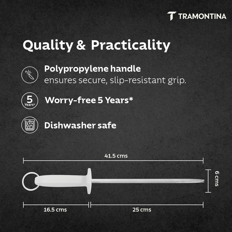 TRAMONTINA Professional 10" Grooved Knife Sharpener with Carbon Steel Rod and White Polypropylene Handle - Image 5