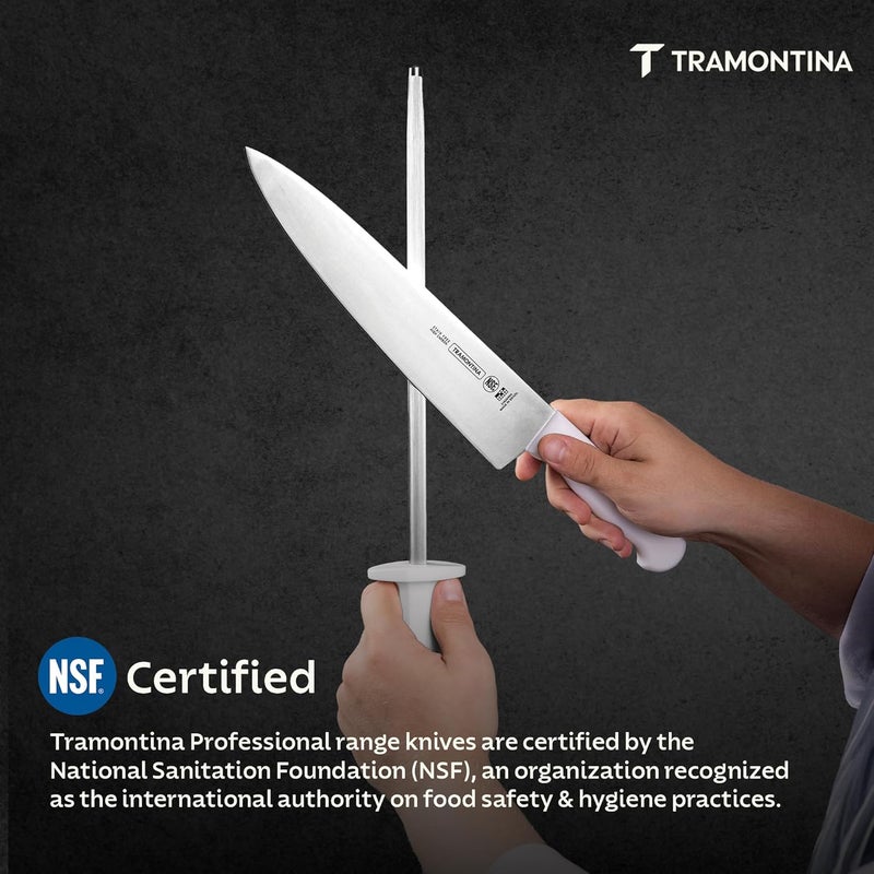 TRAMONTINA Professional 10" Grooved Knife Sharpener with Carbon Steel Rod and White Polypropylene Handle - Image 3
