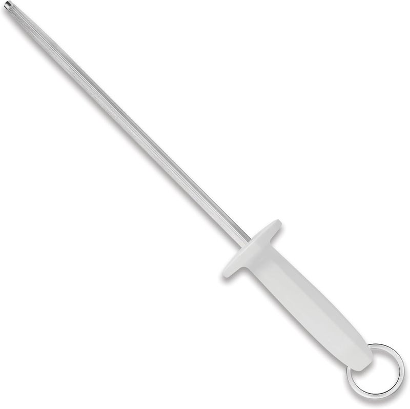 TRAMONTINA Professional 10" Grooved Knife Sharpener with Carbon Steel Rod and White Polypropylene Handle - Image 1