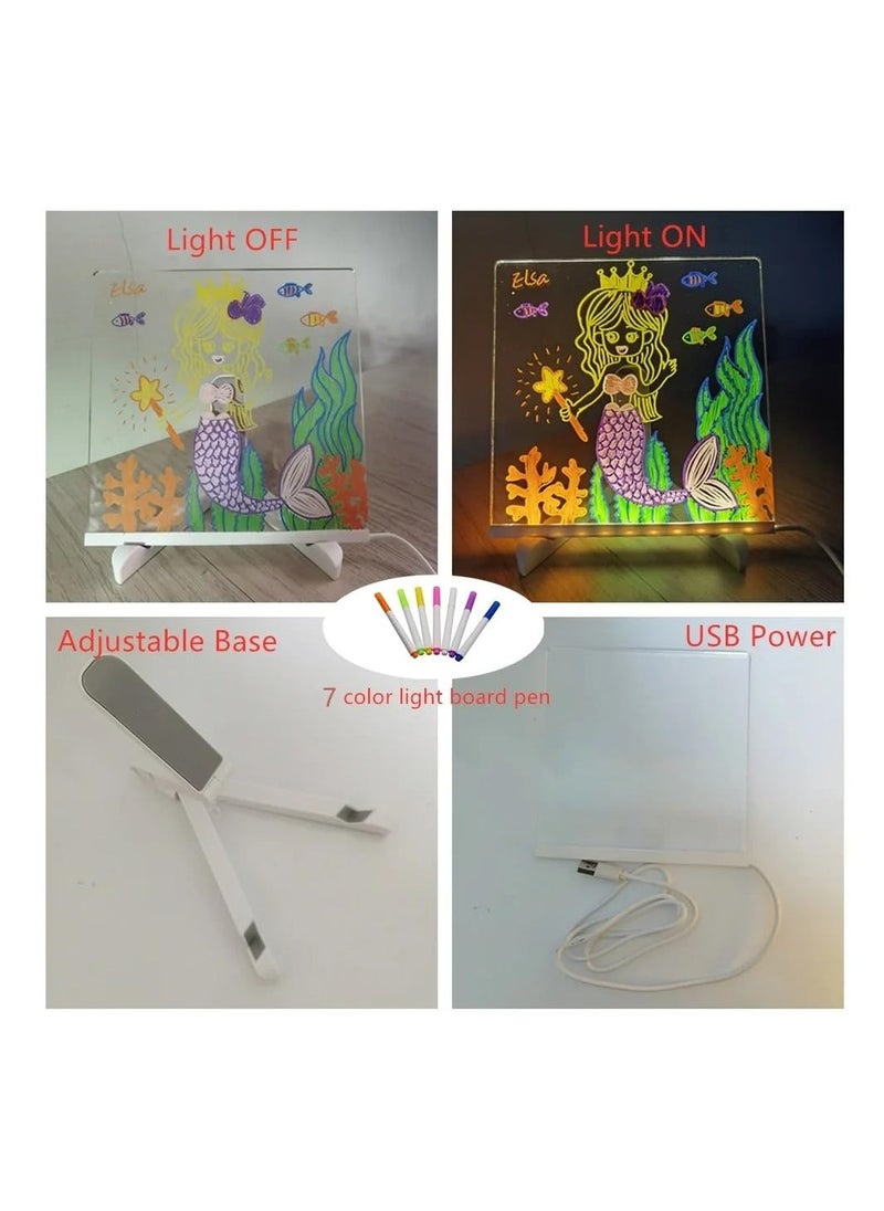 Generic - Acrylic LED Light-Up Message Board with Stand, Glow Writing Memo Display, 20CM x 20CM, Includes 7 colorful markers - Image 1