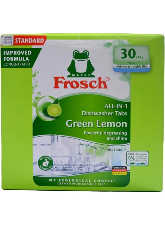 Frosch Dishwashing Tabs All-In-1 Green Lemon - 30 Tabs, Powerful Cleaning With Natural Ingredients - Image 1