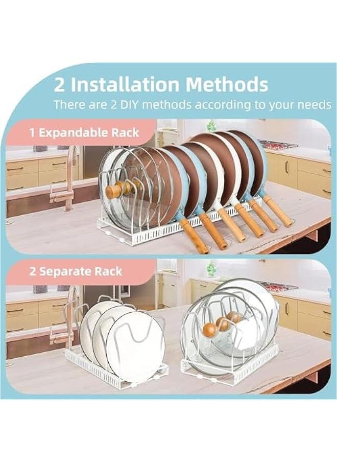 Beauenty Pan Pot Lid Rack Organizer, Expandable 10 Compartments Cookware Organizer, Pan Pot and Lid Rack Holder, Adjustable Pan Pot Storage Rack Organizer for Kitchen Cabinet Cupboard Pantry (White)  - Image 2
