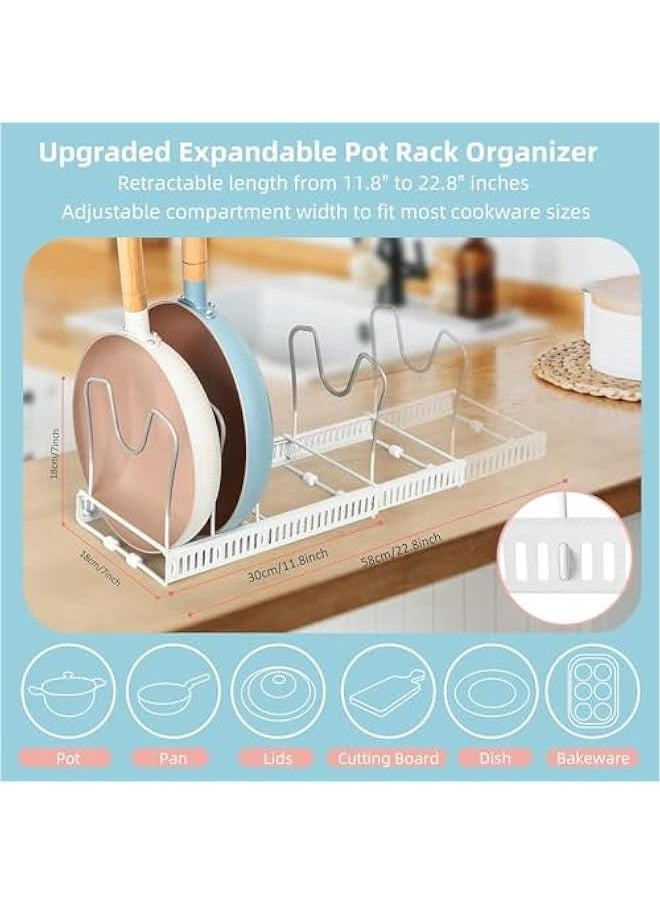 Beauenty Pan Pot Lid Rack Organizer, Expandable 10 Compartments Cookware Organizer, Pan Pot and Lid Rack Holder, Adjustable Pan Pot Storage Rack Organizer for Kitchen Cabinet Cupboard Pantry (White)  - Image 3