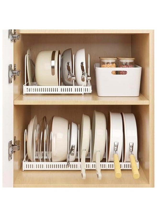 Beauenty Pan Pot Lid Rack Organizer, Expandable 10 Compartments Cookware Organizer, Pan Pot and Lid Rack Holder, Adjustable Pan Pot Storage Rack Organizer for Kitchen Cabinet Cupboard Pantry (White)  - Image 4