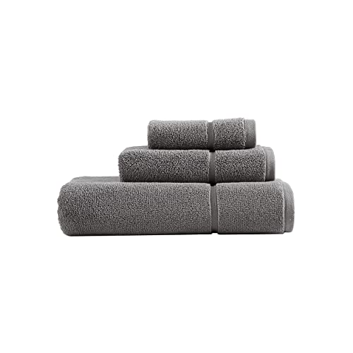 Vera Wang - Bath Towels, 100% Soft & Absorbent Terry Cotton, Low Linting and Fade Resistant, Medium Weight Bathroom Towels (Modern Lux Grey, 3 Piece) - Image 1
