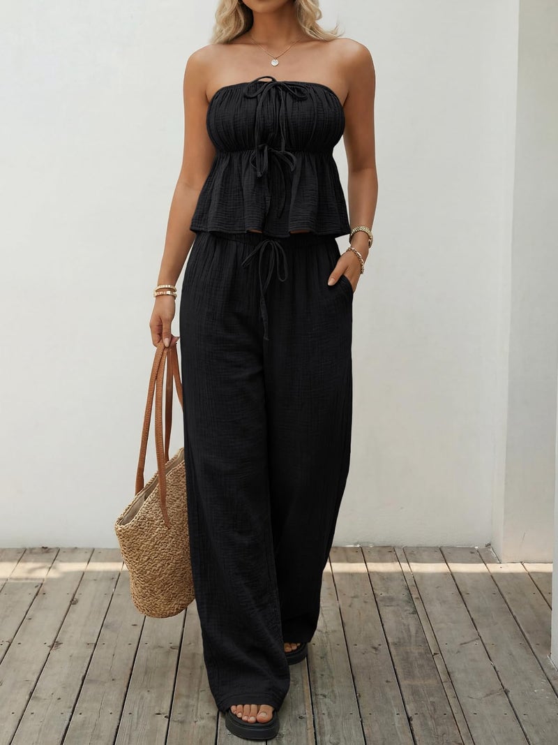 LILLUSORY 2 Piece Sets for Women Summer 2026 Vacation Travel Beach Outfits Lounge Matching Casual Airport Clothes Black M - Image 2