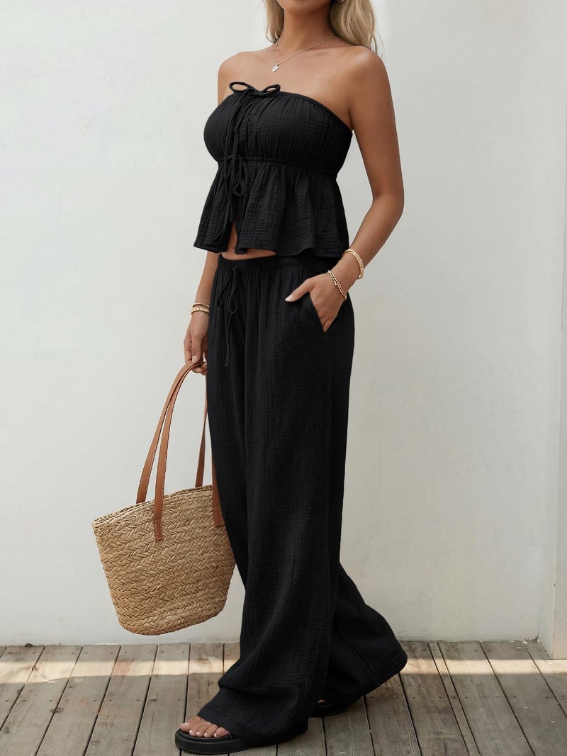 LILLUSORY 2 Piece Sets for Women Summer 2026 Vacation Travel Beach Outfits Lounge Matching Casual Airport Clothes Black M - Image 3