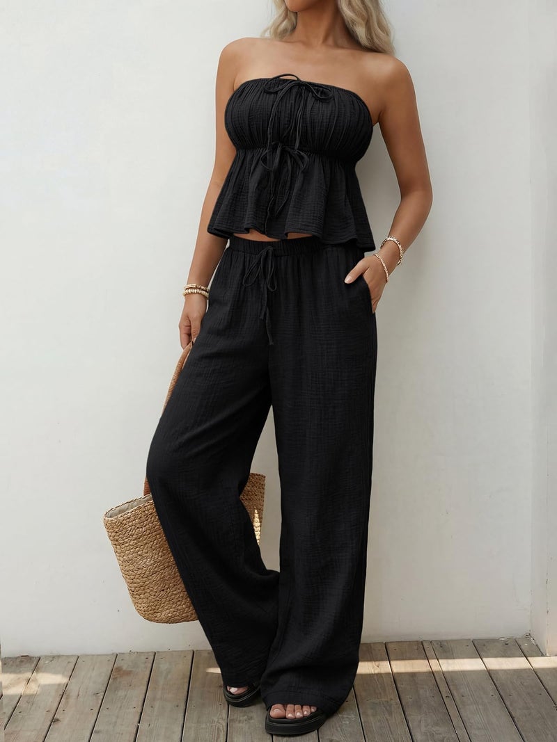 LILLUSORY 2 Piece Sets for Women Summer 2026 Vacation Travel Beach Outfits Lounge Matching Casual Airport Clothes Black M - Image 5