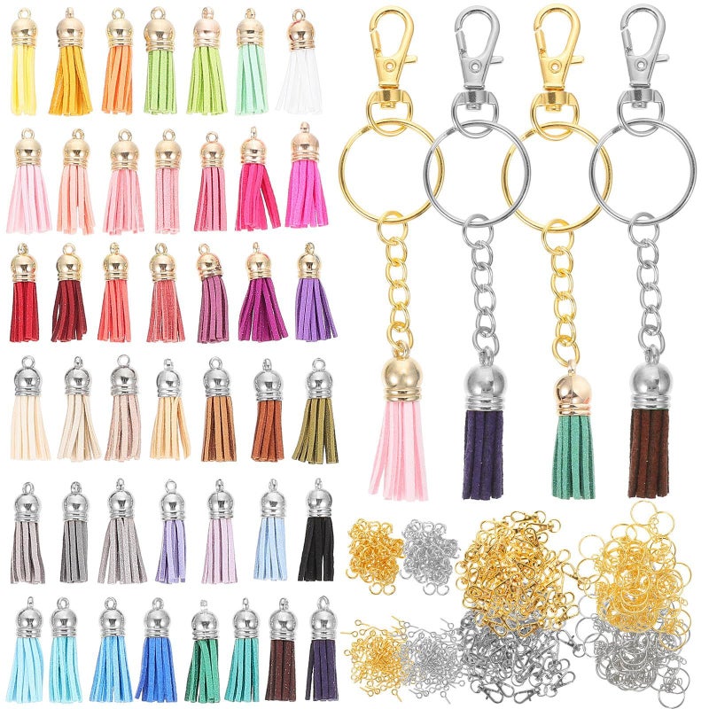 Gold And Silver Dog Claw Key Ring Findings Set With Colorful Leather Tassels DIY Keychain Craft Kit 350 Pieces - Image 2