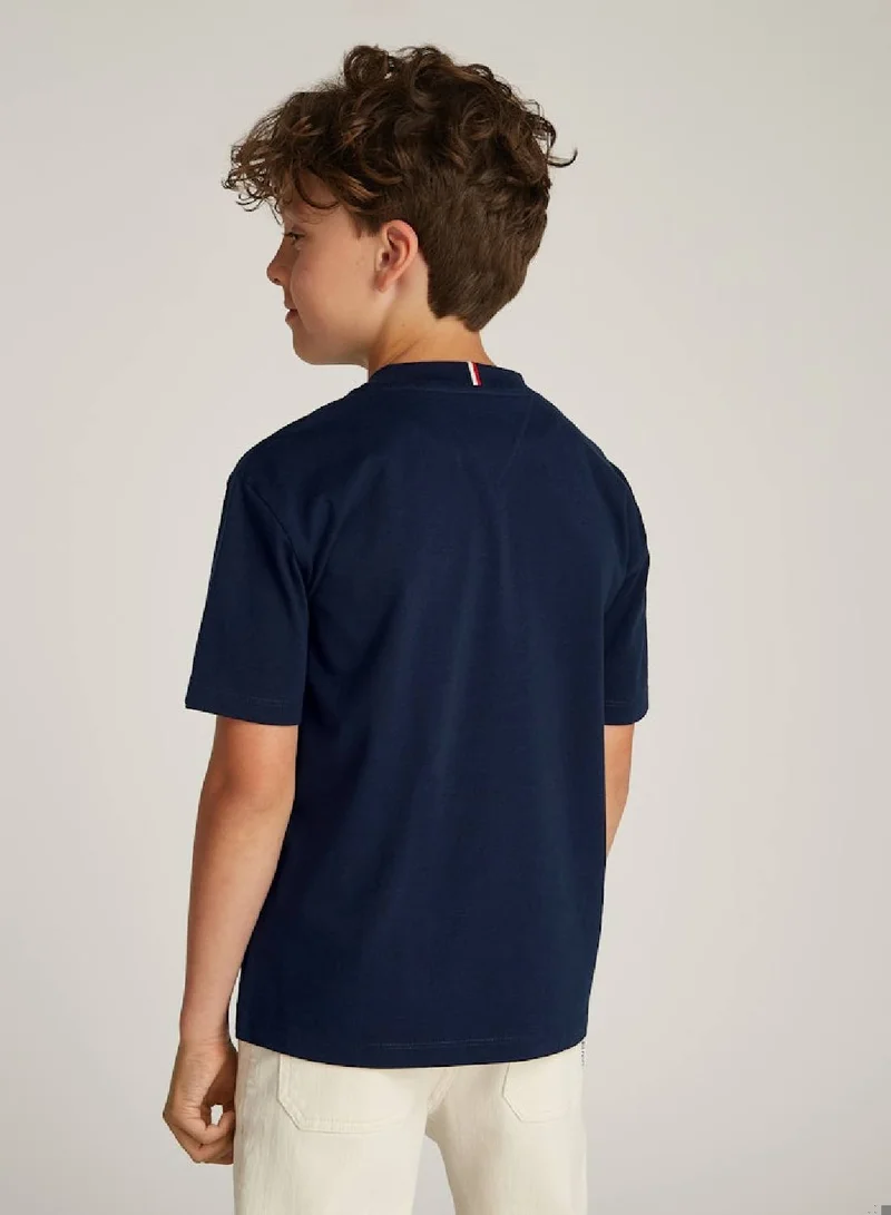TOMMY HILFIGER Boys' Flag Embroidery T-Shirt - Cotton, Blue
