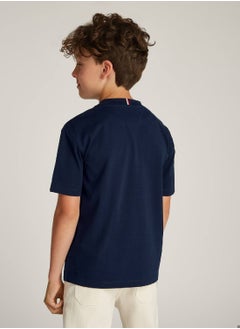 TOMMY HILFIGER Boys' Flag Embroidery T-Shirt - Cotton, Blue  - Image 3