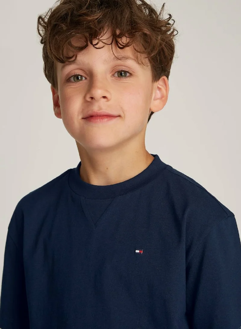 TOMMY HILFIGER Boys' Flag Embroidery T-Shirt - Cotton, Blue