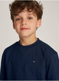 TOMMY HILFIGER Boys' Flag Embroidery T-Shirt - Cotton, Blue  - Image 4