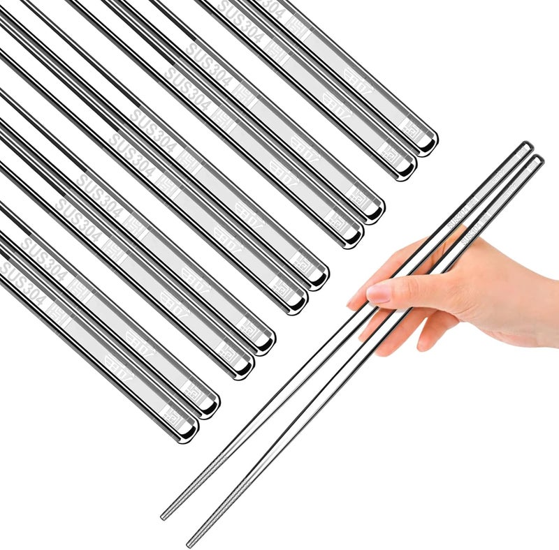 YTLX Premium Stainless Steel Metal Chopsticks, Reusable Silver Chopsticks Dishwasher Safe, Square Lightweight Non-Slip Chop Sticks Easy to Use for Home Kitchen Hotel Restaurant (Stainless steel, 8.7) - Image 1