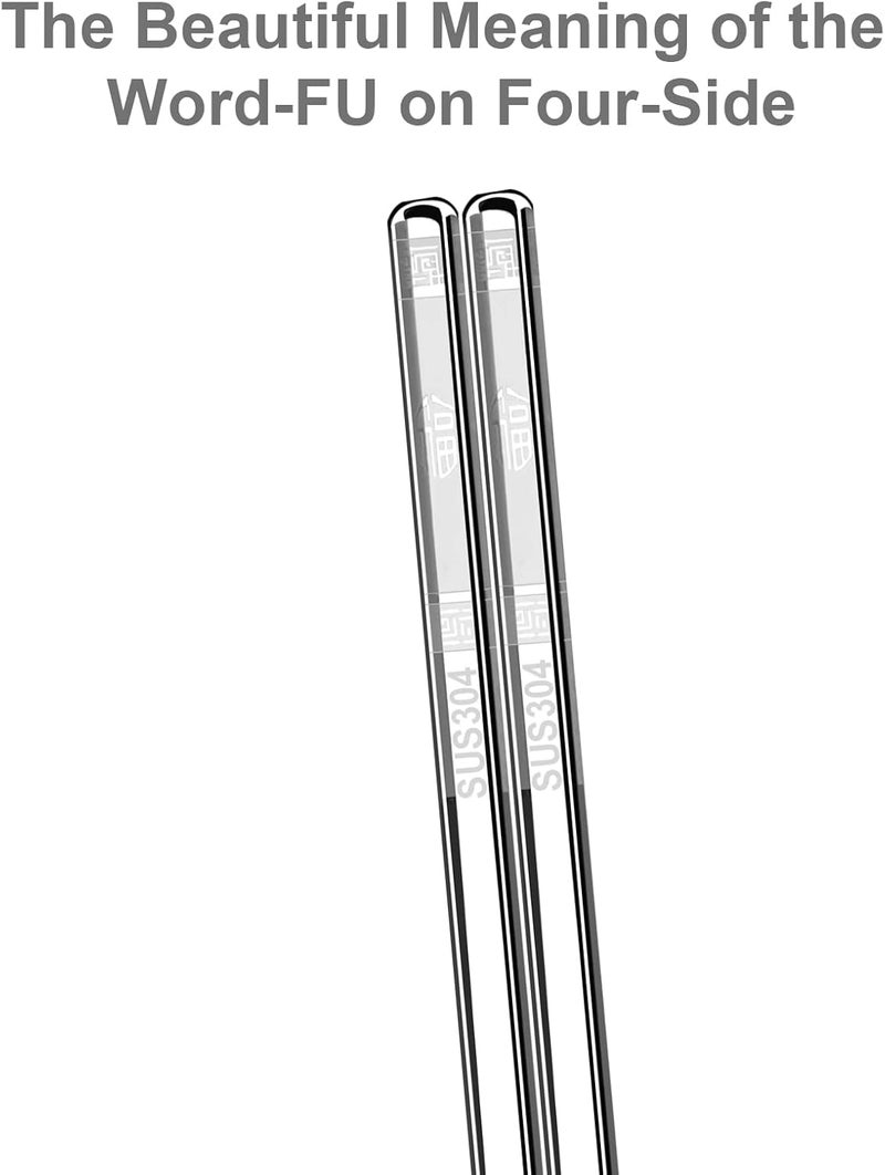 YTLX Premium Stainless Steel Metal Chopsticks, Reusable Silver Chopsticks Dishwasher Safe, Square Lightweight Non-Slip Chop Sticks Easy to Use for Home Kitchen Hotel Restaurant (Stainless steel, 8.7) - Image 3