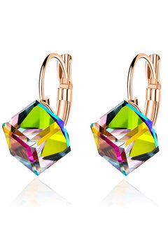 EVEVIC Cube Austrian Crystal Drop Leverback Earrings for Women Fashion 14K Rose Gold Plated Hypoallergenic Jewelry  - Image 1