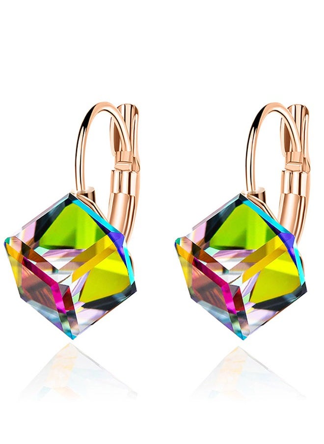 EVEVIC Cube Austrian Crystal Drop Leverback Earrings for Women Fashion 14K Rose Gold Plated Hypoallergenic Jewelry  - Image 1