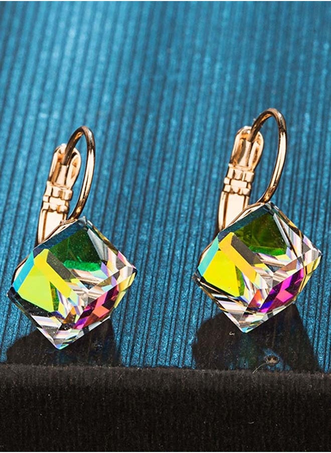 EVEVIC Cube Austrian Crystal Drop Leverback Earrings for Women Fashion 14K Rose Gold Plated Hypoallergenic Jewelry  - Image 3