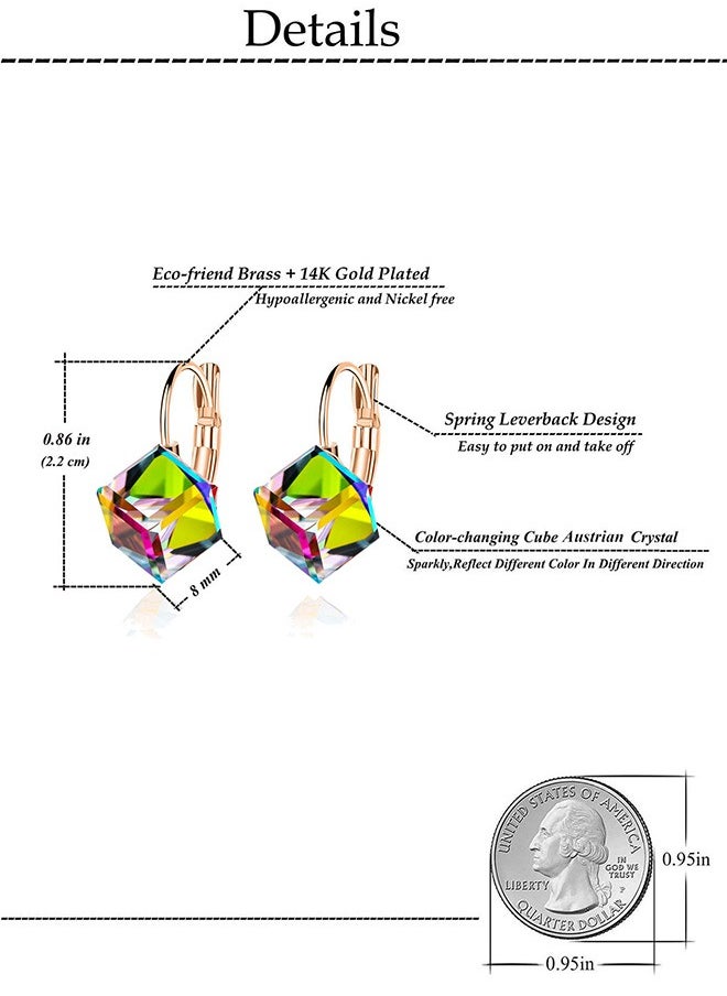 EVEVIC Cube Austrian Crystal Drop Leverback Earrings for Women Fashion 14K Rose Gold Plated Hypoallergenic Jewelry  - Image 5