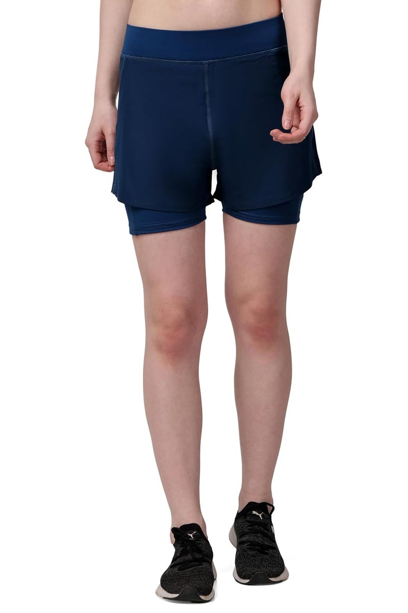 SSoShHub Store SSoShHub Women's Double Layered Sports Gym Workout Running Shorts - High Waist, Ultrasoft, with Inner Pocket - Image 1