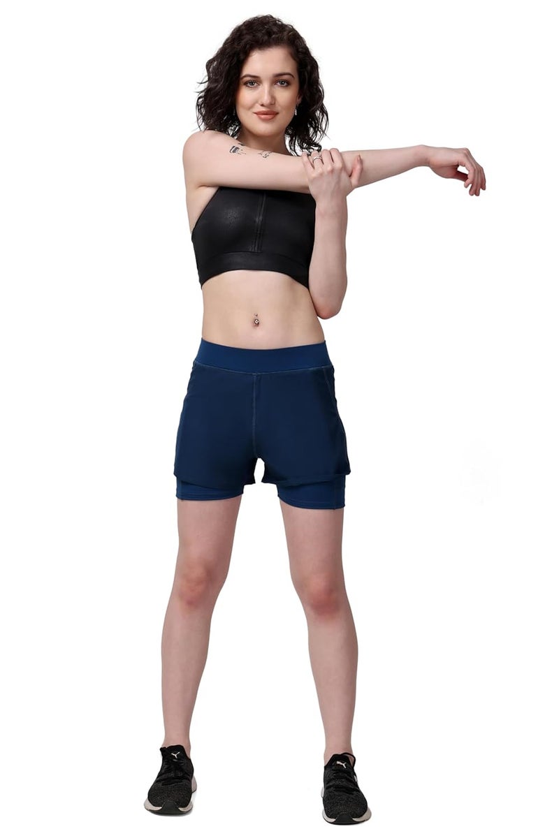 SSoShHub Store SSoShHub Women's Double Layered Sports Gym Workout Running Shorts - High Waist, Ultrasoft, with Inner Pocket - Image 5