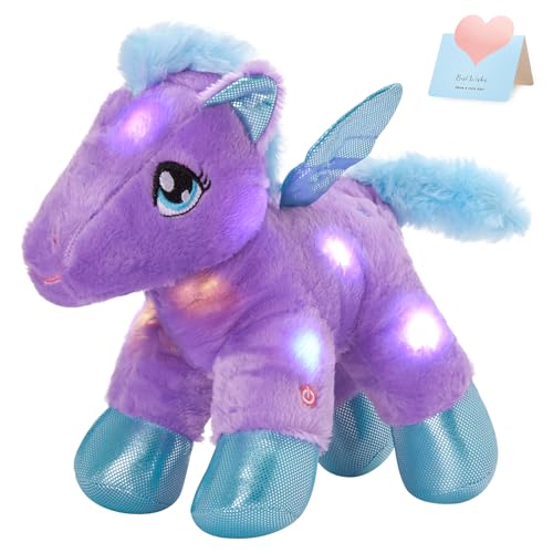BSTAOFY Light up Pegasus Stuffed Animal Glow Unicorn LED Soft Plush Toys Bedtime Nightlight Companion Gift for Kids on Christmas Birthday Valentines Day Purple - Image 1