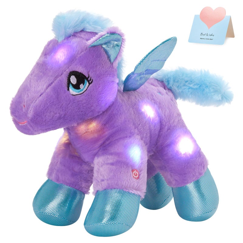 BSTAOFY Light up Pegasus Stuffed Animal Glow Unicorn LED Soft Plush Toys Bedtime Nightlight Companion Gift for Kids on Christmas Birthday Valentines Day Purple - Image 2